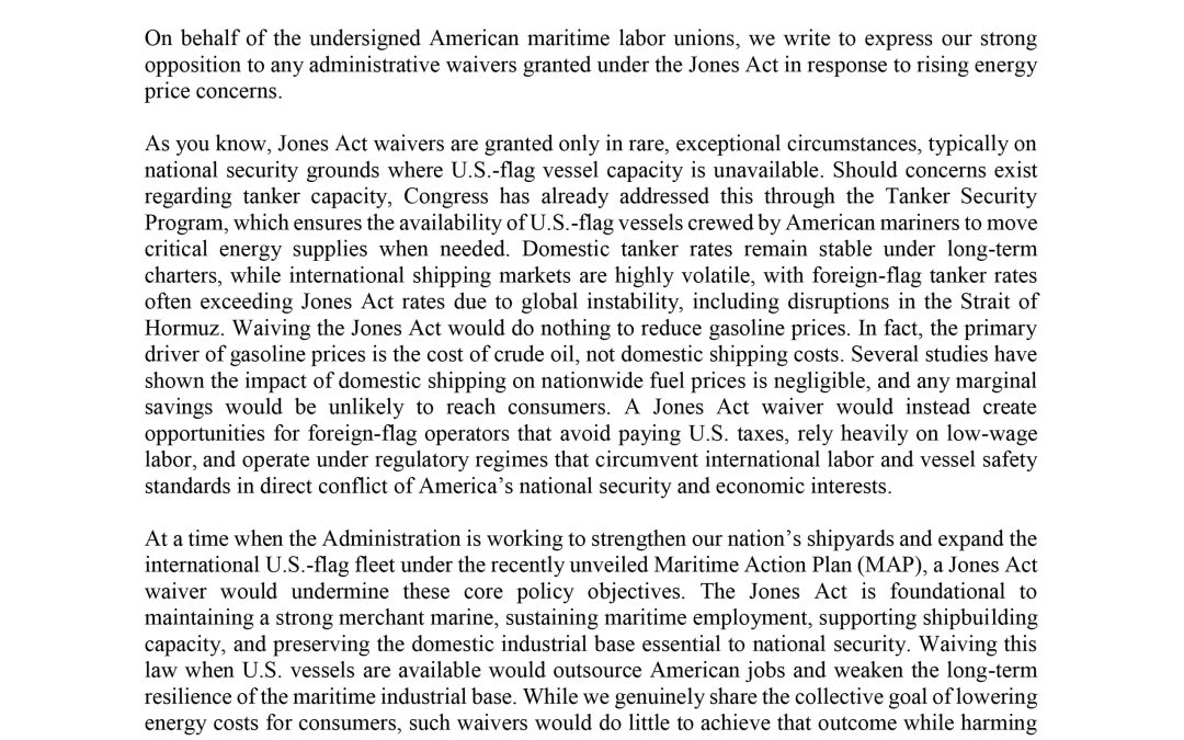Joint Letter to President Trump March 12, 2026