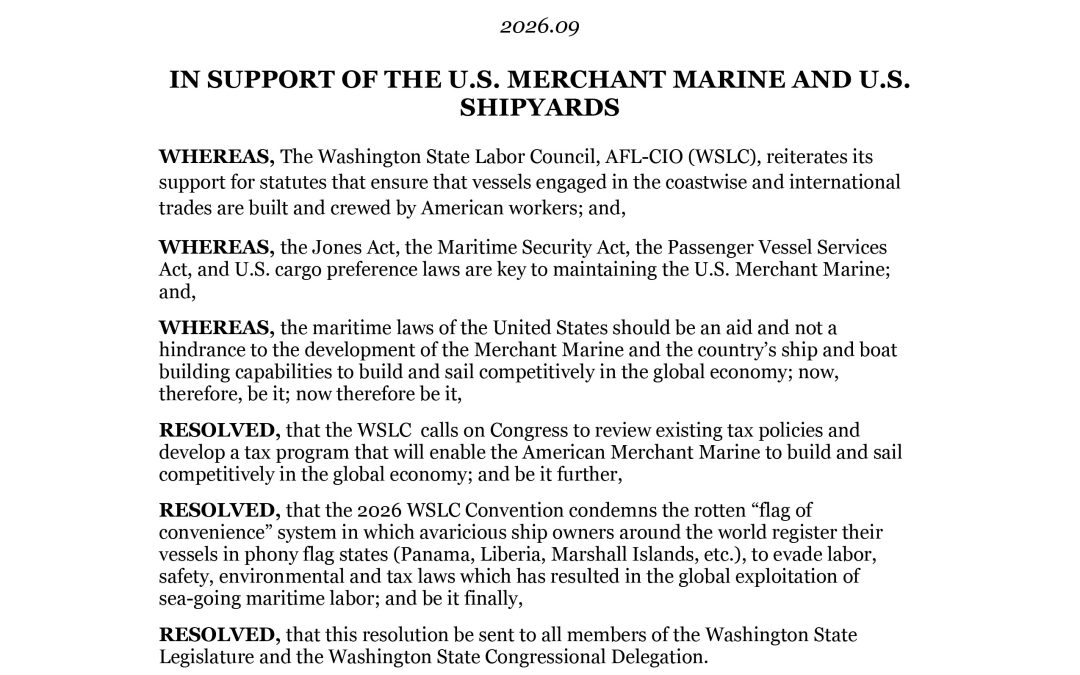 WA State Labor Council Resolution for US Merchant Marine & US Shipyards
